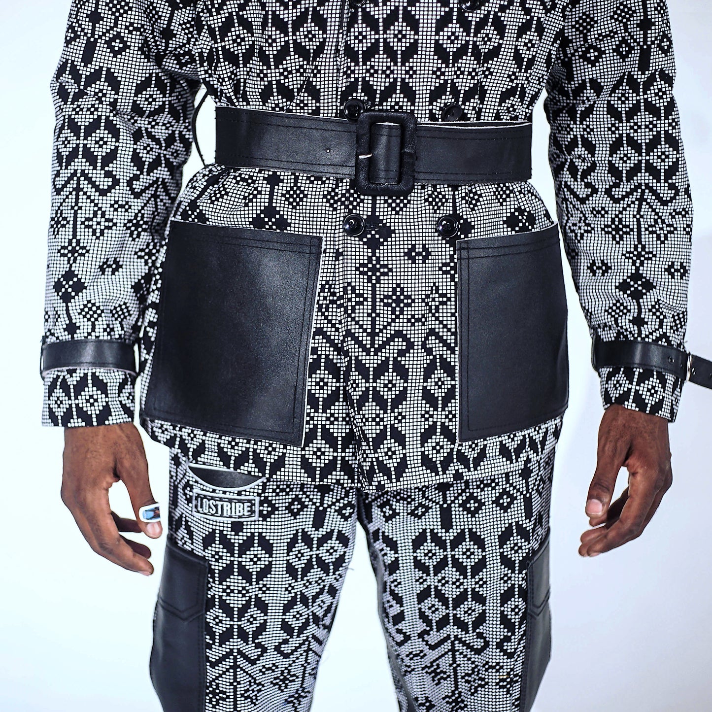 AFRO-TRIBAL DOUBE BREASTED JACKET WITH BELT